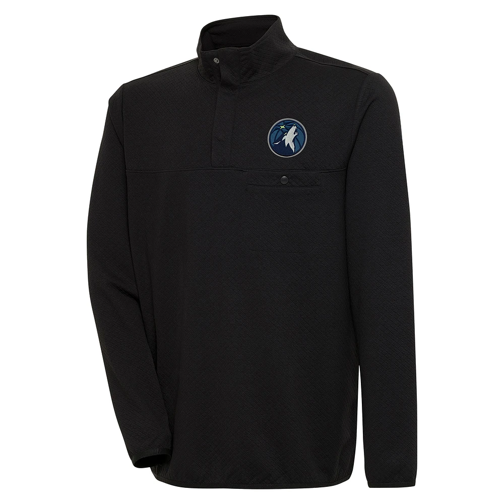 Men's Antigua Black Minnesota Timberwolves Steamer Quarter-Snap Pullover Top