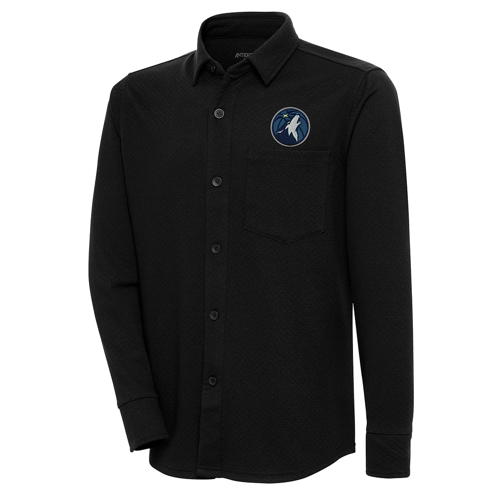 Men's Antigua Black Minnesota Timberwolves Steamer Button-Up Shacket