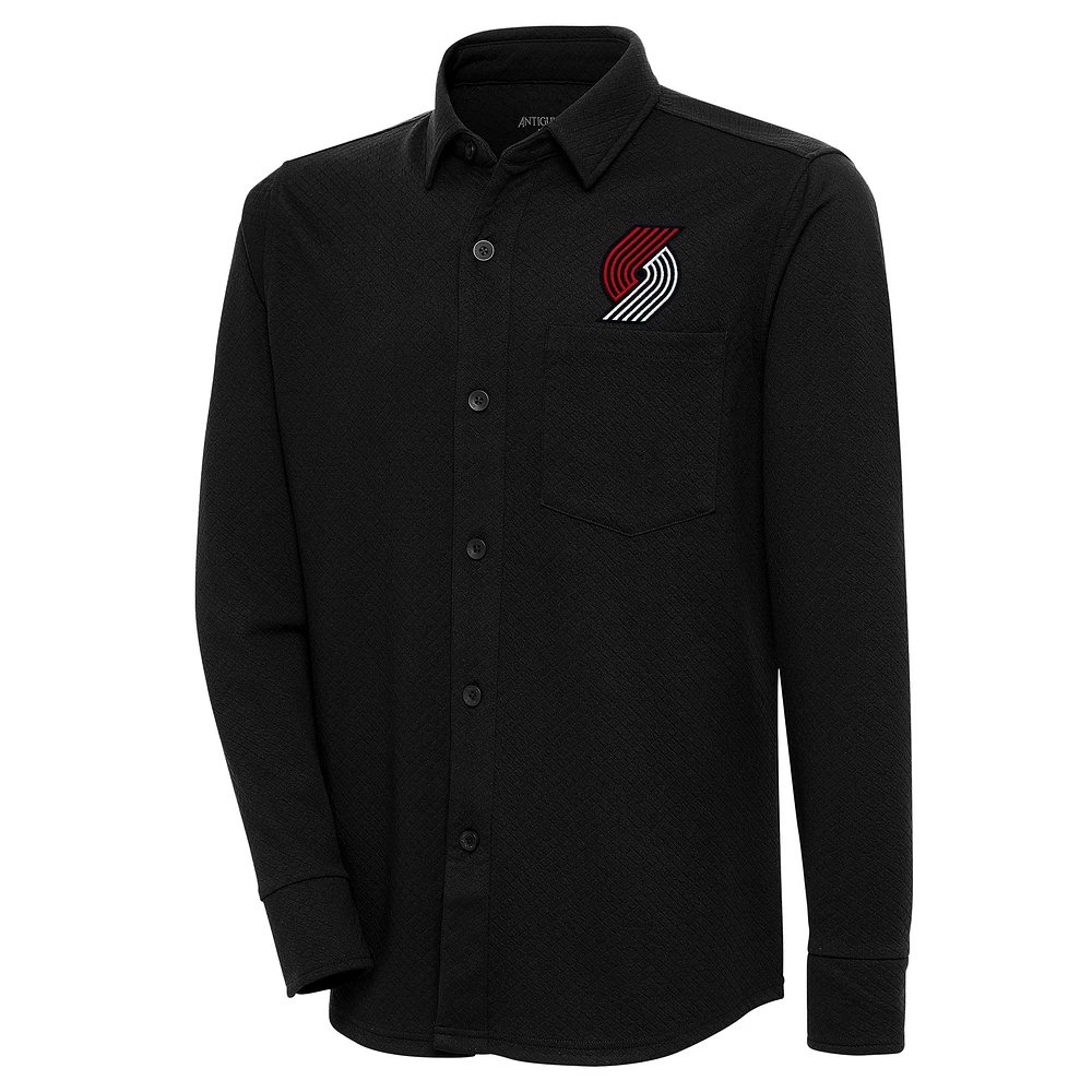 Men's Antigua Black Portland Trail Blazers Steamer Button-Up Shacket