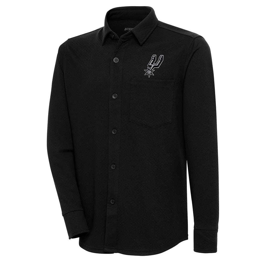 Men's Antigua Black San Antonio Spurs Steamer Button-Up Shacket