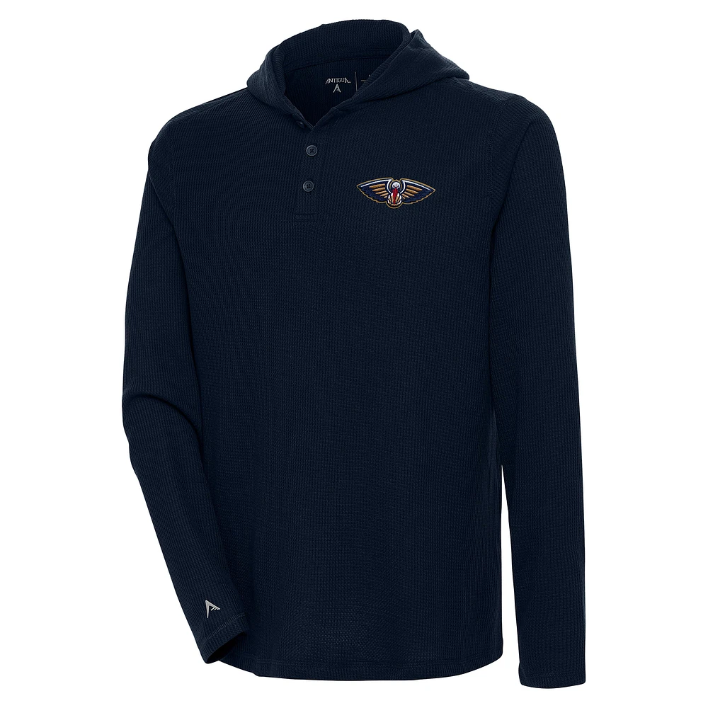 Men's Antigua Navy New Orleans Pelicans Strong Hold Long Sleeve Henley Hoodie T-Shirt