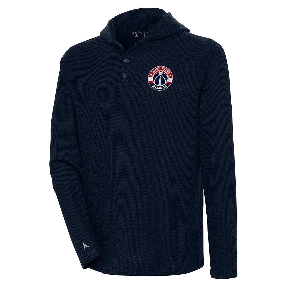 Men's Antigua Navy Washington Wizards Strong Hold Long Sleeve Henley Hoodie T-Shirt