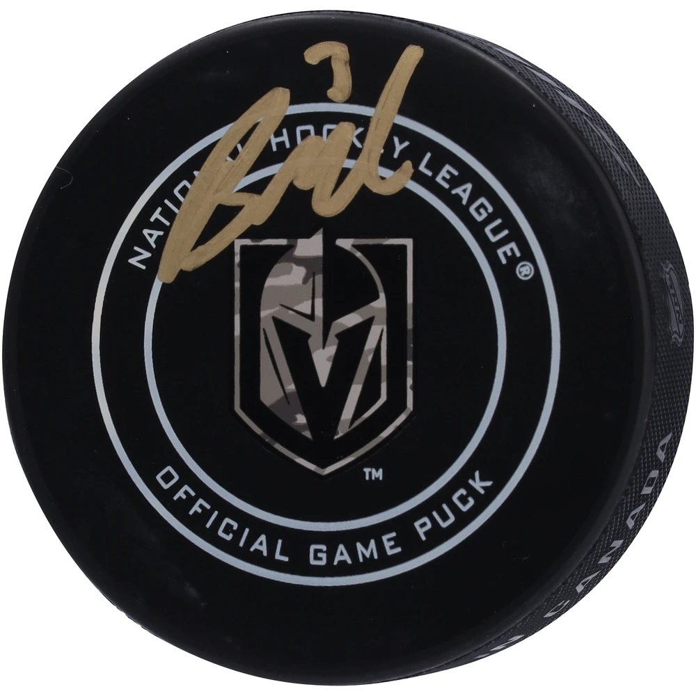 Brayden McNabb Vegas Golden Knights Autographed Camo Official Game Puck