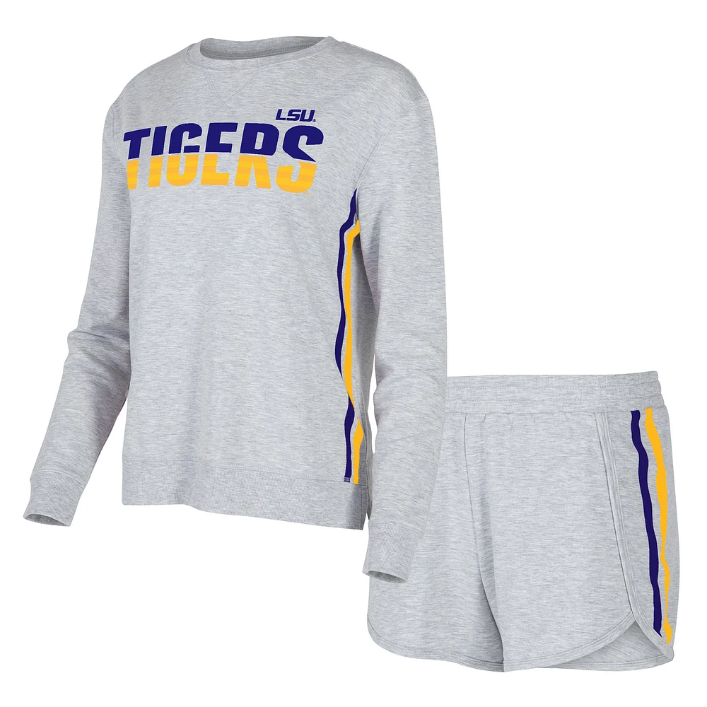 Women's Concepts Sport Gray LSU Tigers Cedar Tri-Blend Long Sleeve Top & Shorts Sleep Set
