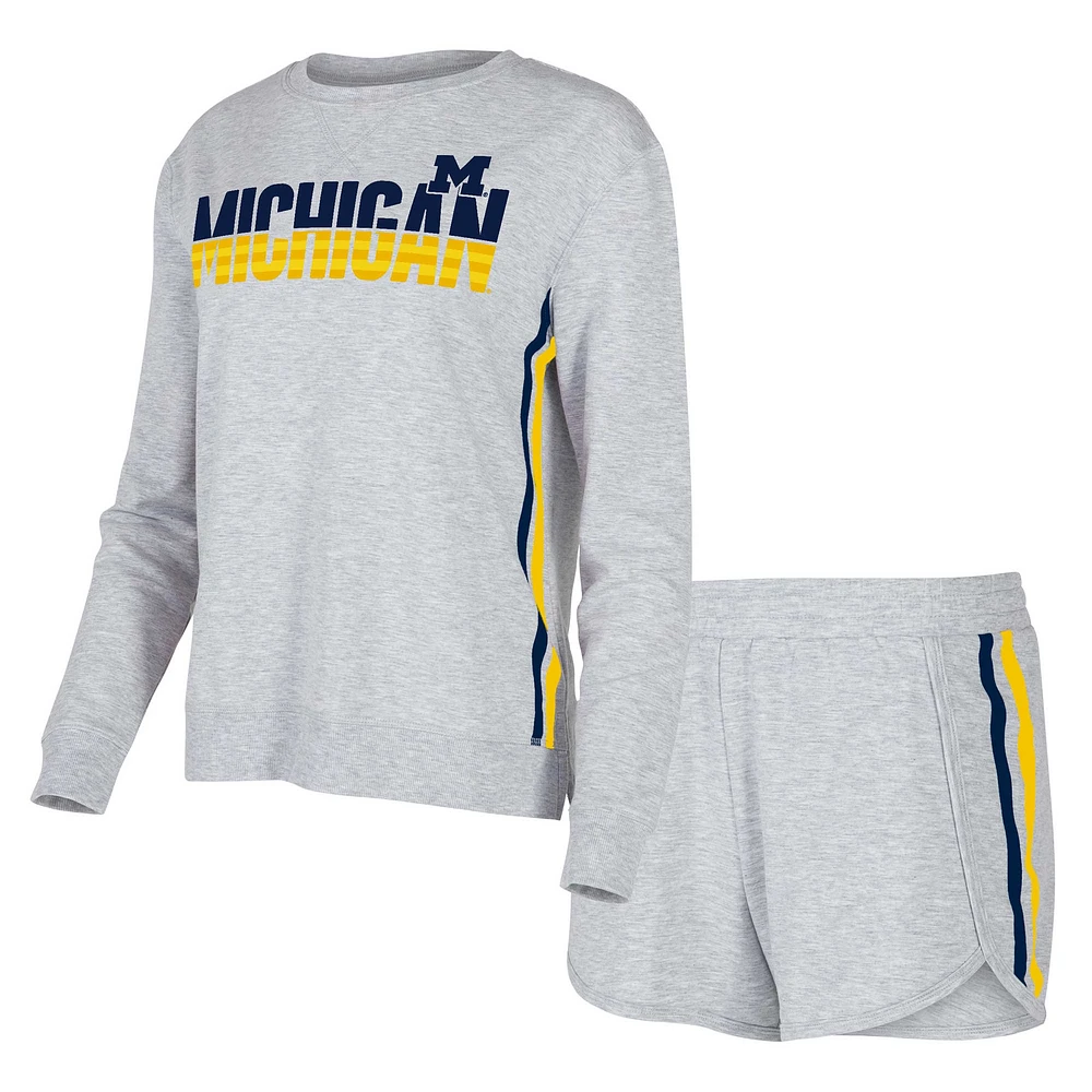 Women's Concepts Sport Gray Michigan Wolverines Cedar Tri-Blend Long Sleeve Top & Shorts Sleep Set