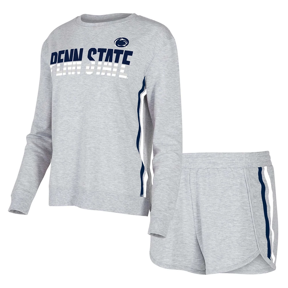 Women's Concepts Sport Gray Penn State Nittany Lions Cedar Tri-Blend Long Sleeve Top & Shorts Sleep Set