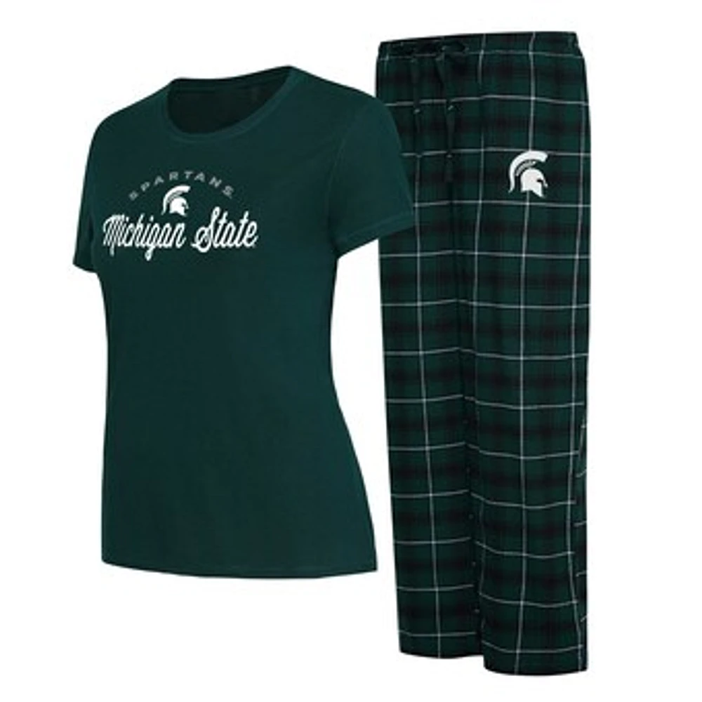 Women's Concepts Sport Green/Black Michigan State Spartans Arctic Top & Flannel Pants Sleep Set