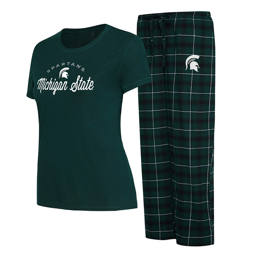 Women's Concepts Sport Green/Black Michigan State Spartans Arctic Top & Flannel Pants Sleep Set