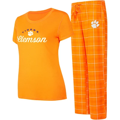 Women's Concepts Sport Orange/White Clemson Tigers Arctic Top & Flannel Pants Sleep Set