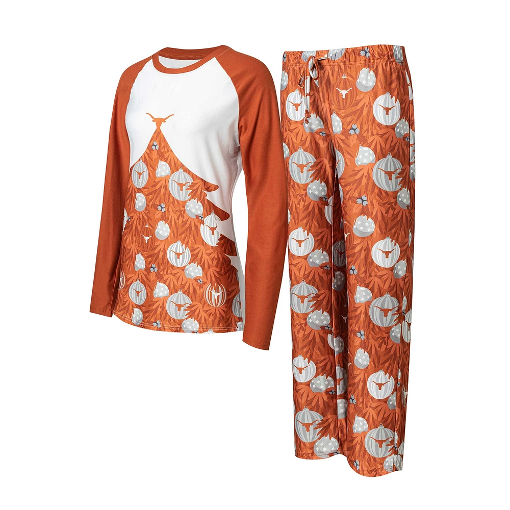 Women's Concepts Sport Texas Orange Texas Longhorns Tinsel Ugly Sweater Long Sleeve Top & Pants Sleep Set