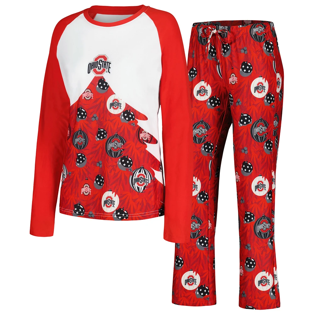 Women's Concepts Sport Scarlet Ohio State Buckeyes Tinsel Ugly Sweater Long Sleeve Top & Pants Sleep Set