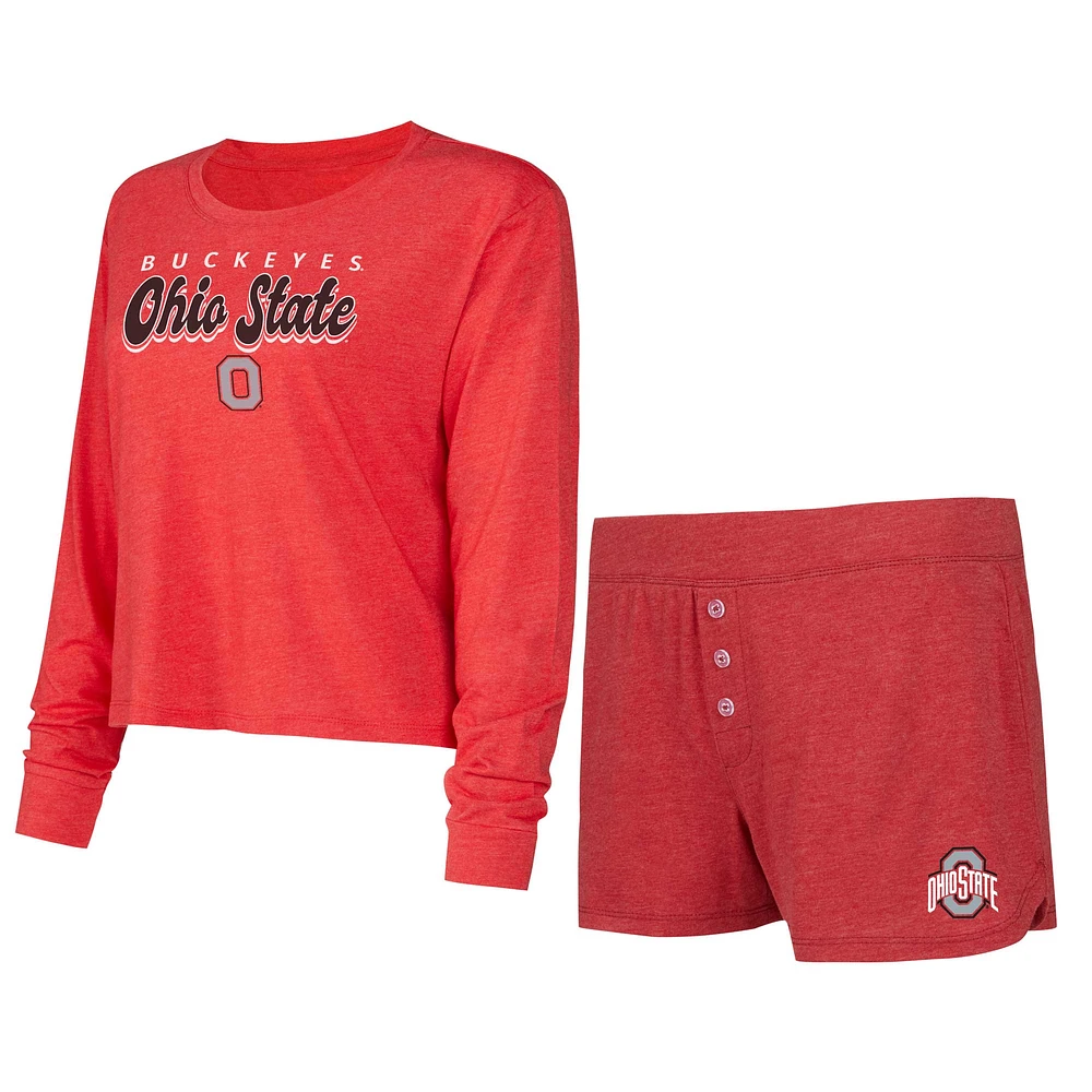 Women's Concepts Sport Scarlet Ohio State Buckeyes Team Color Long Sleeve Top & Shorts Set