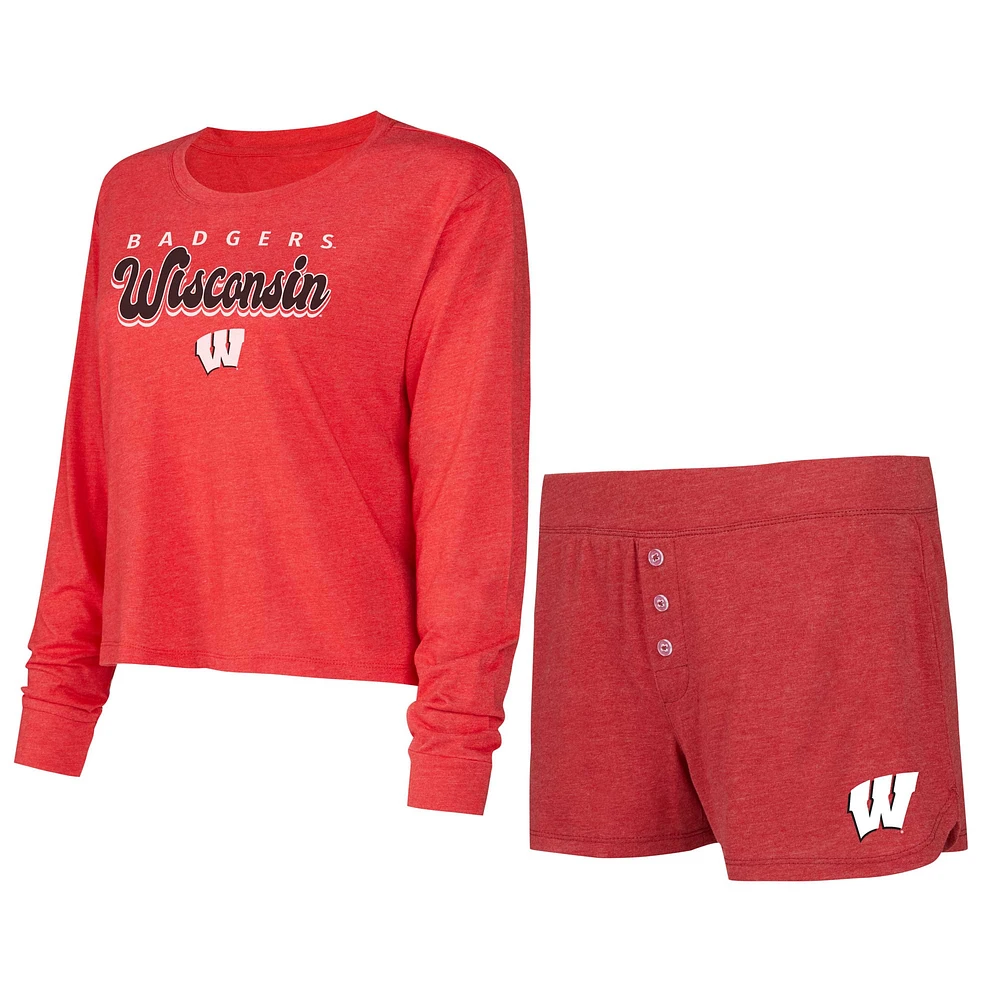 Women's Concepts Sport Red Wisconsin Badgers Team Color Long Sleeve Top & Shorts Set