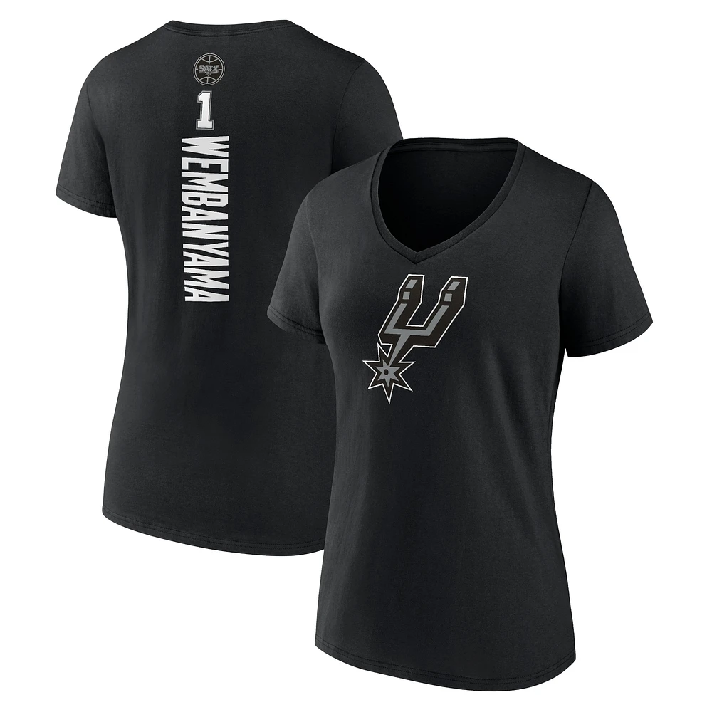 Women's Victor Wembanyama Black San Antonio Spurs Playmaker Name & Number V-Neck T-Shirt