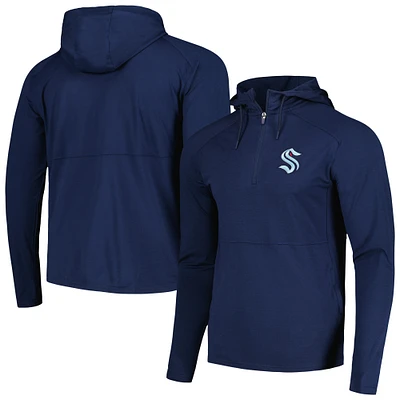 Men's Antigua Heather Navy Seattle Kraken Spikes Raglan Quarter-Zip Hoodie