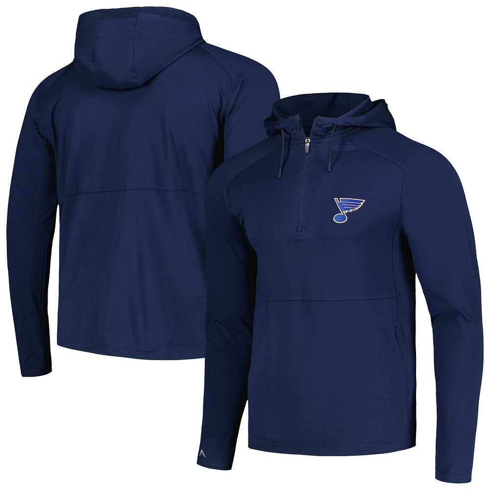 Men's Antigua Heather Navy St. Louis Blues Spikes Raglan Quarter-Zip Hoodie