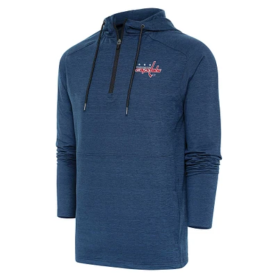 Men's Antigua Heather Navy Washington Capitals Spikes Raglan Quarter-Zip Hoodie