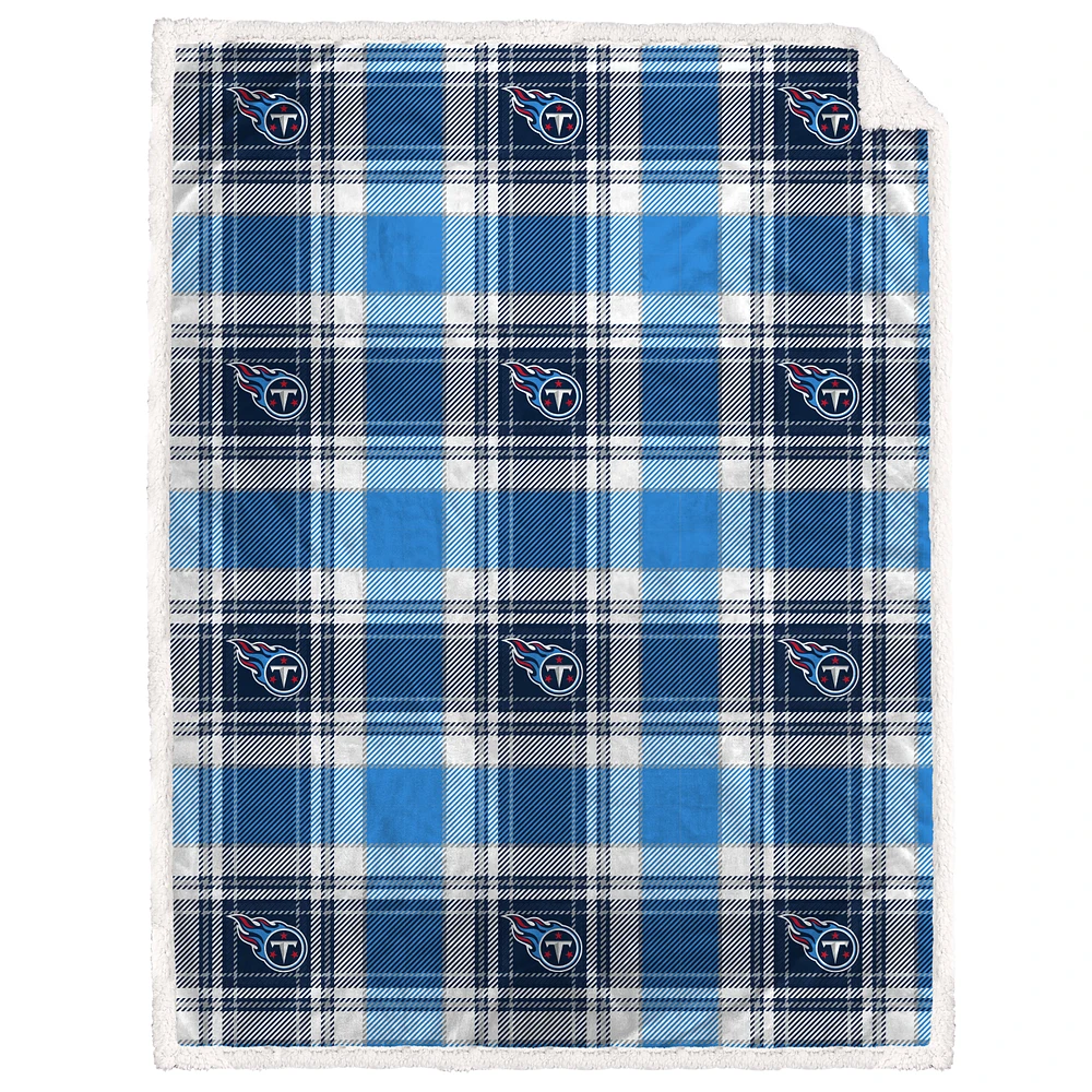 Pegasus Tennessee Titans 60" x 90" Plaid Logo Box Royal Plush Sherpa Blanket