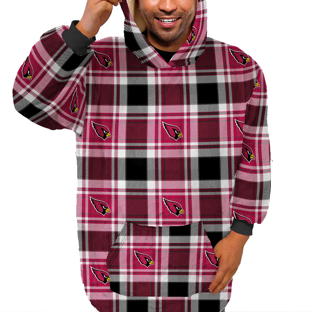 Pegasus Arizona Cardinals Plaid Logo Box Bloncho with Sherpa Inside