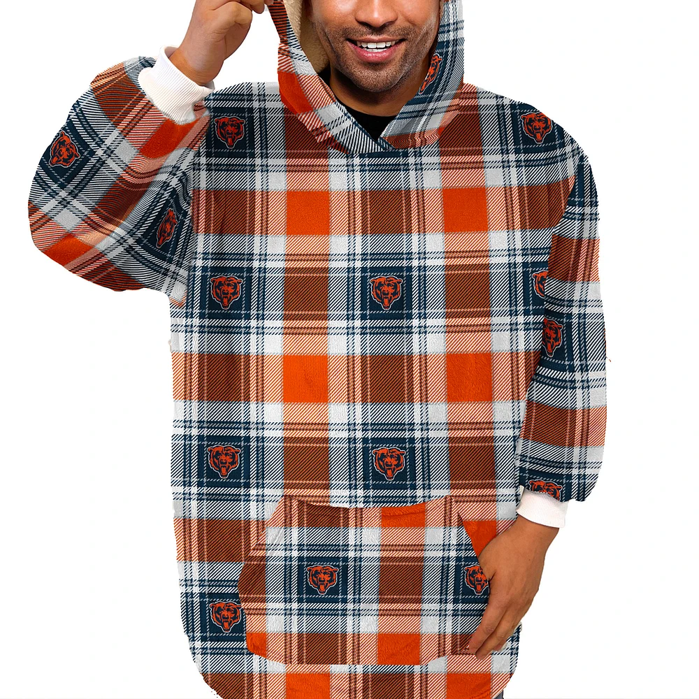 Pegasus Chicago Bears Plaid Logo Box Bloncho with Sherpa Inside