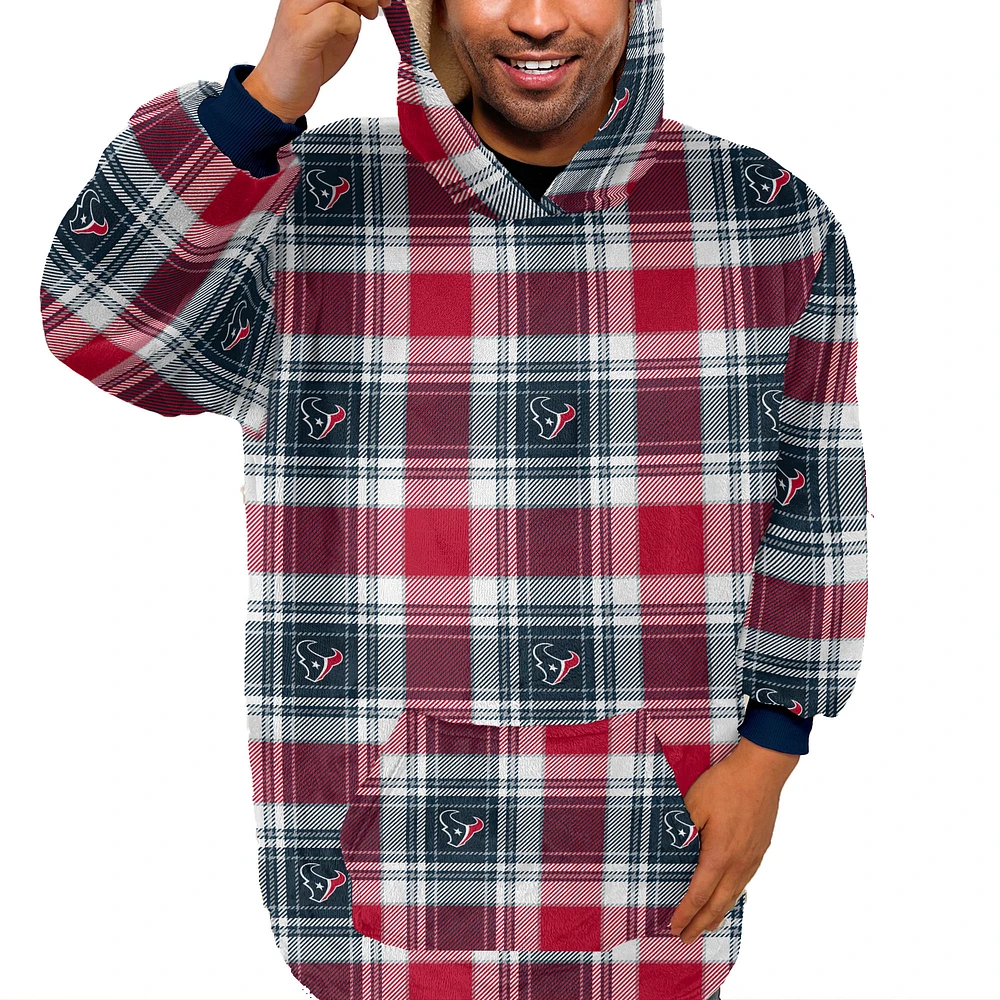 Pegasus Houston Texans Plaid Logo Box Bloncho with Sherpa Inside
