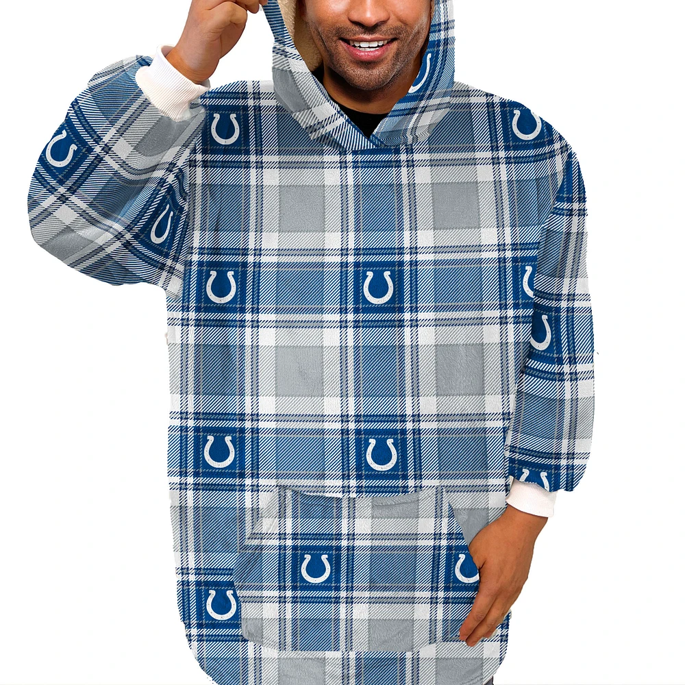 Pegasus Indianapolis Colts Plaid Logo Box Bloncho with Sherpa Inside