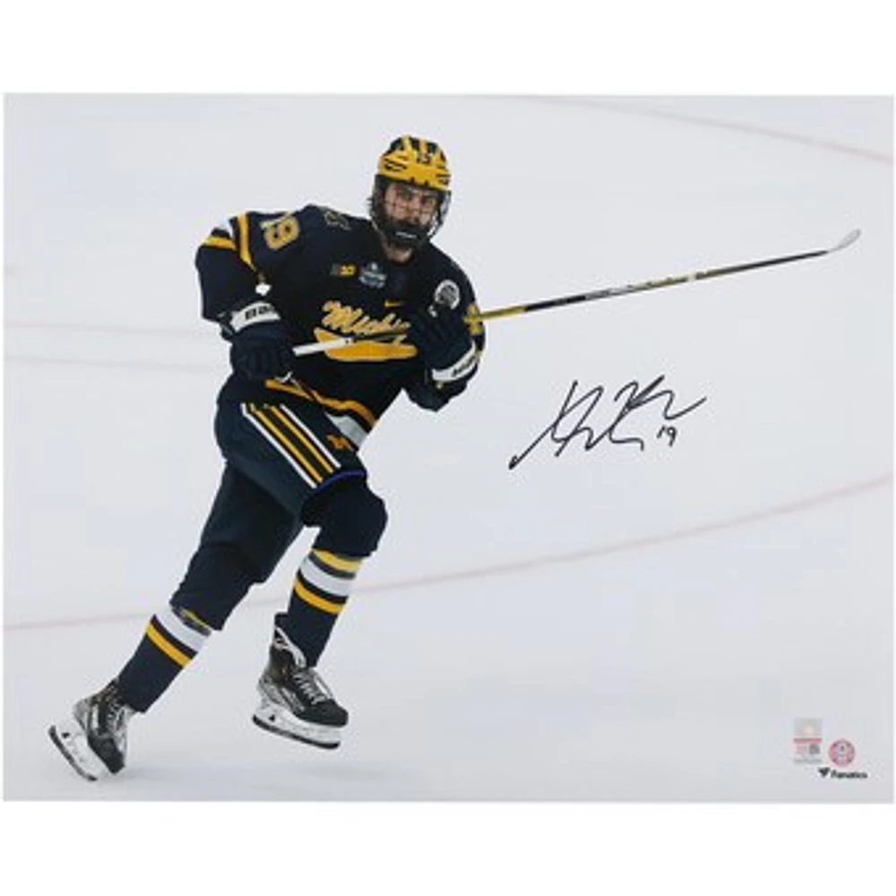 Adam Fantilli Michigan Wolverines Autographed 16" x 20" Navy Jersey Skating Photograph