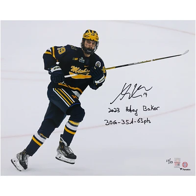 Adam Fantilli Michigan Wolverines Autographed 16" x 20" Navy Jersey Skating Photograph with Multiple Inscriptions - Limited Edition of 23
