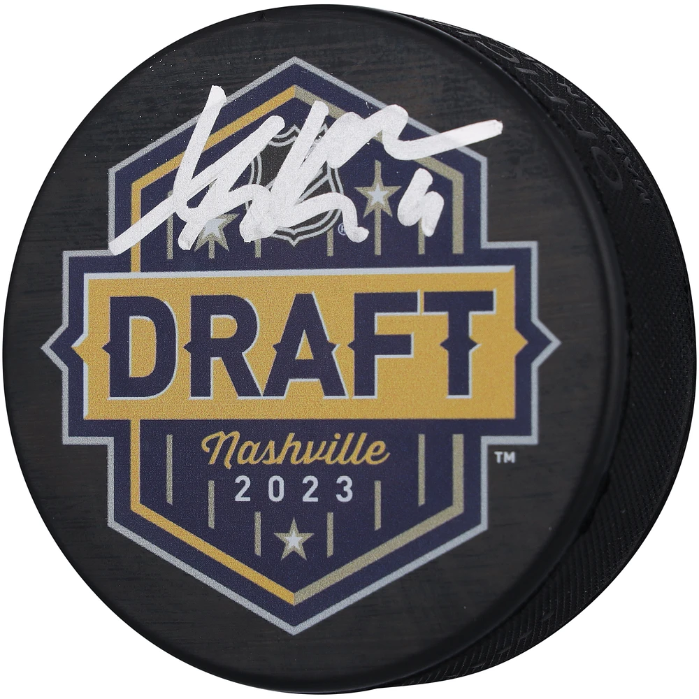 Adam Fantilli Columbus Blue Jackets Autographed 2023 Draft Logo Hockey Puck