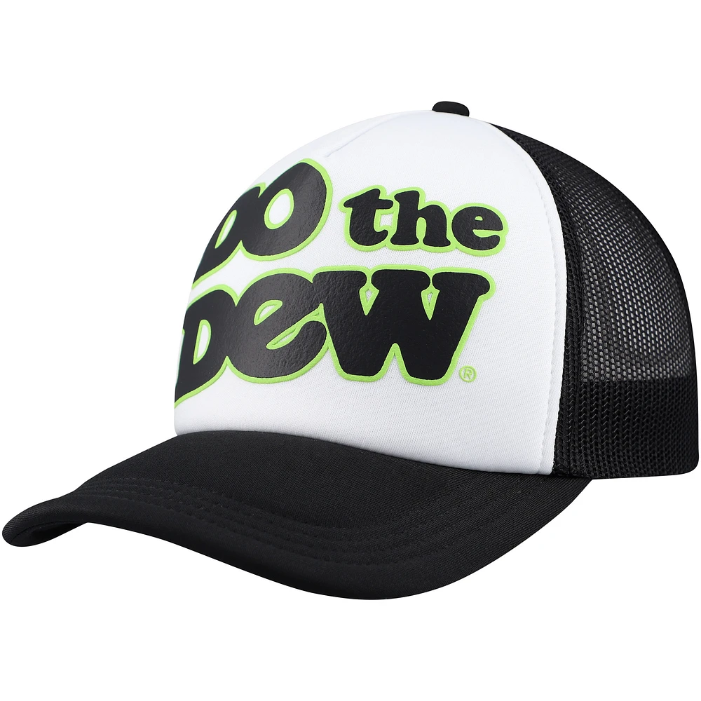 Men's White/Black Mountain Dew Do The Dew Foam Trucker Adjustable Hat