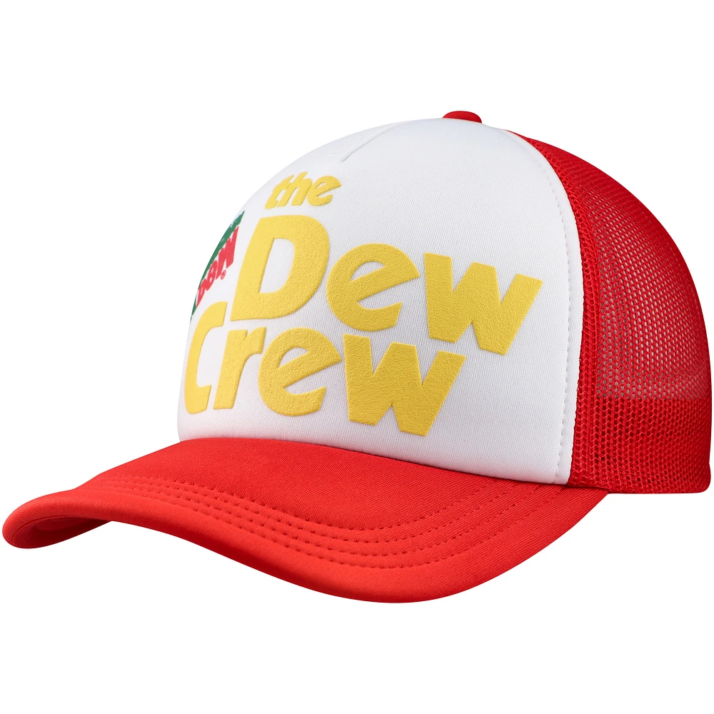 Men's White/Red Mountain Dew Dew Crew Foam Trucker Adjustable Hat