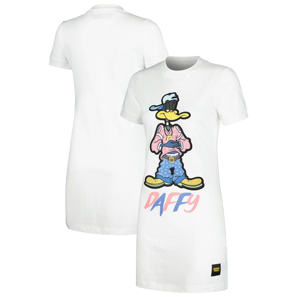 Women's Freeze Max Daffy Duck White Looney Tunes Jersey T-Shirt Dress