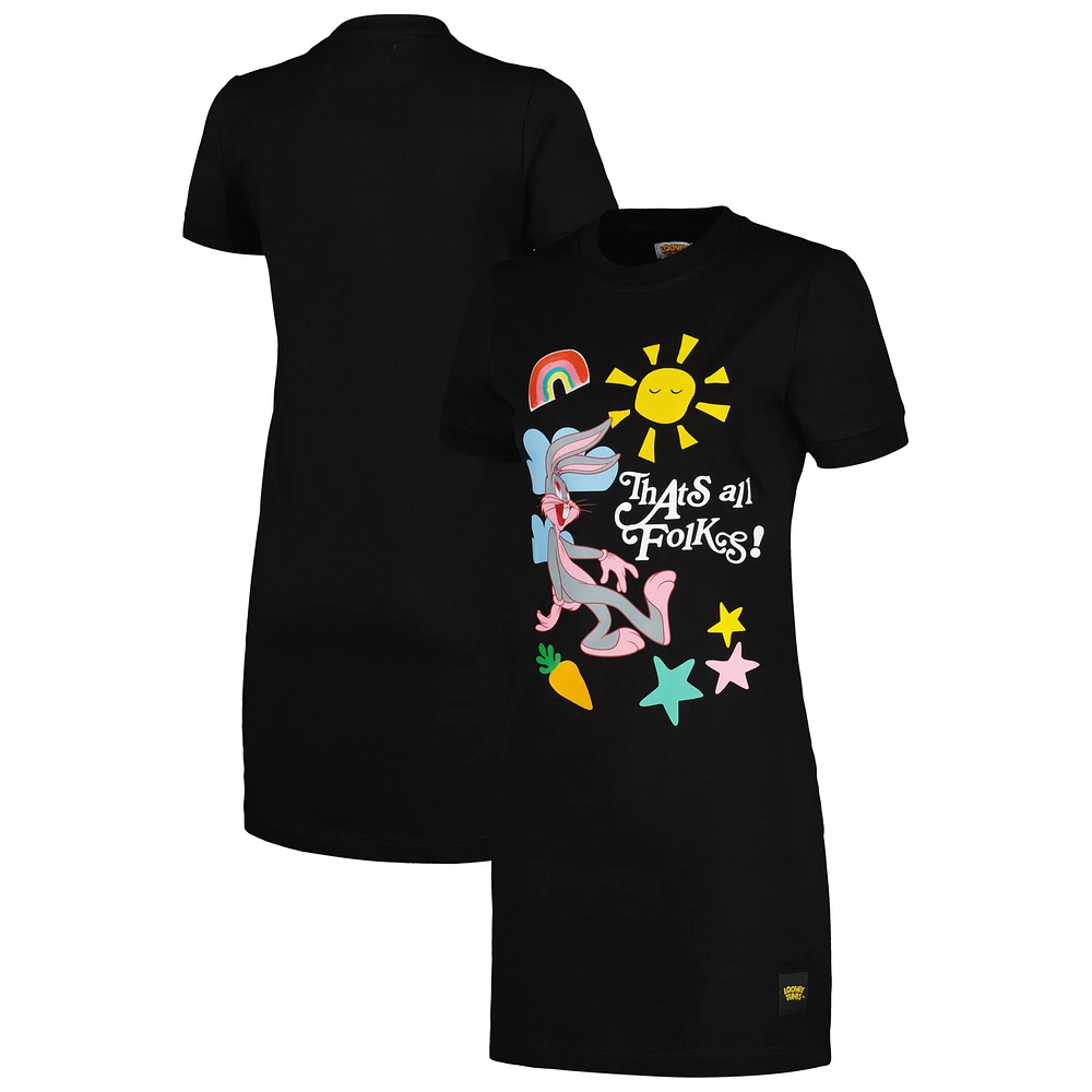 Women's Freeze Max Bugs Bunny Black Looney Tunes That's All Folks Jersey T-Shirt Dress