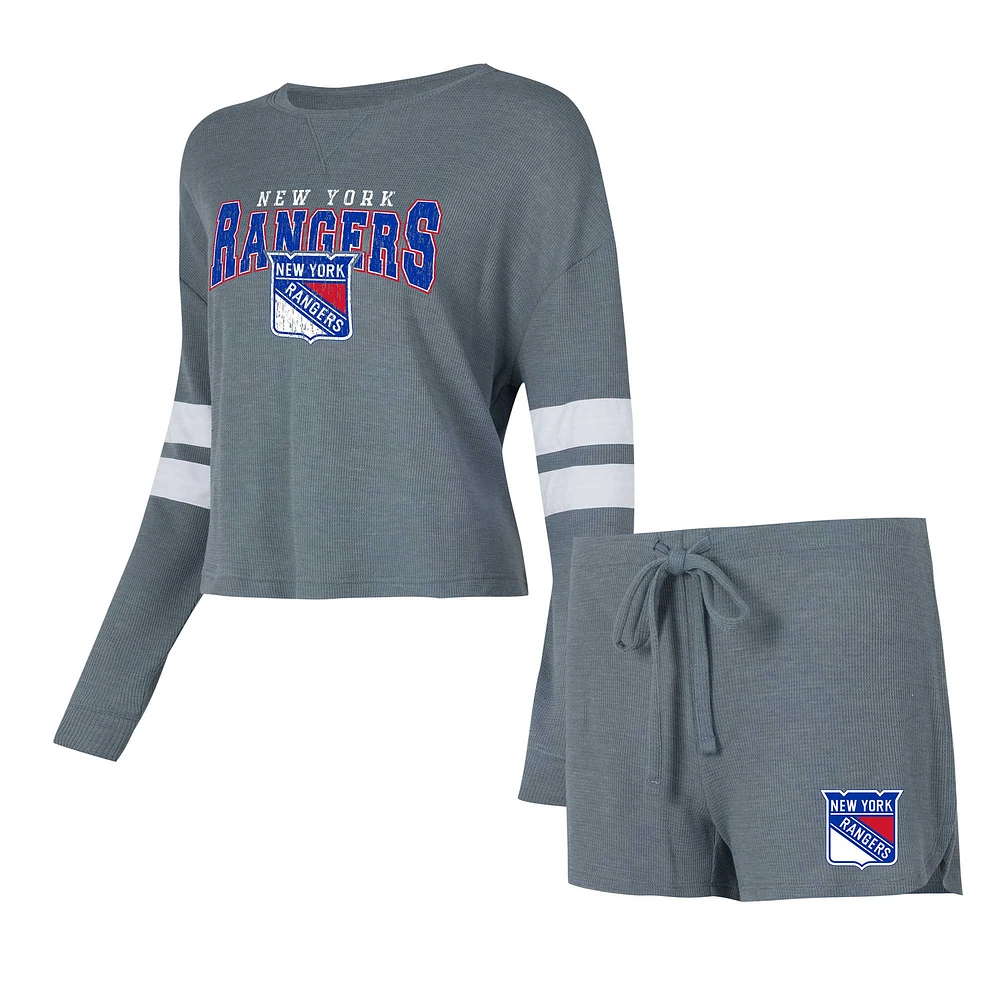 Women's Concepts Sport Gray New York Rangers Meadow Long Sleeve Top & Shorts Sleep Set