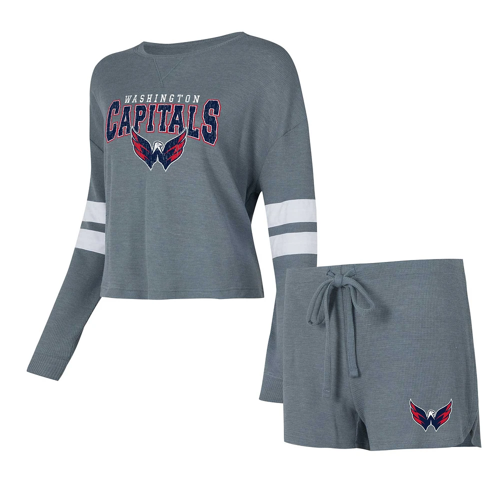 Women's Concepts Sport Gray Washington Capitals Meadow Long Sleeve Top & Shorts Sleep Set
