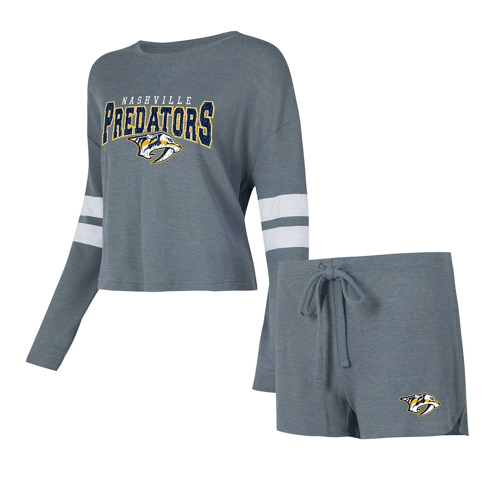 Women's Concepts Sport Gray Nashville Predators Meadow Long Sleeve Top & Shorts Sleep Set