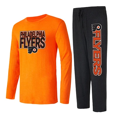 Men's Concepts Sport Black/Orange Philadelphia Flyers Meter Long Sleeve Top & Pants Sleep Set