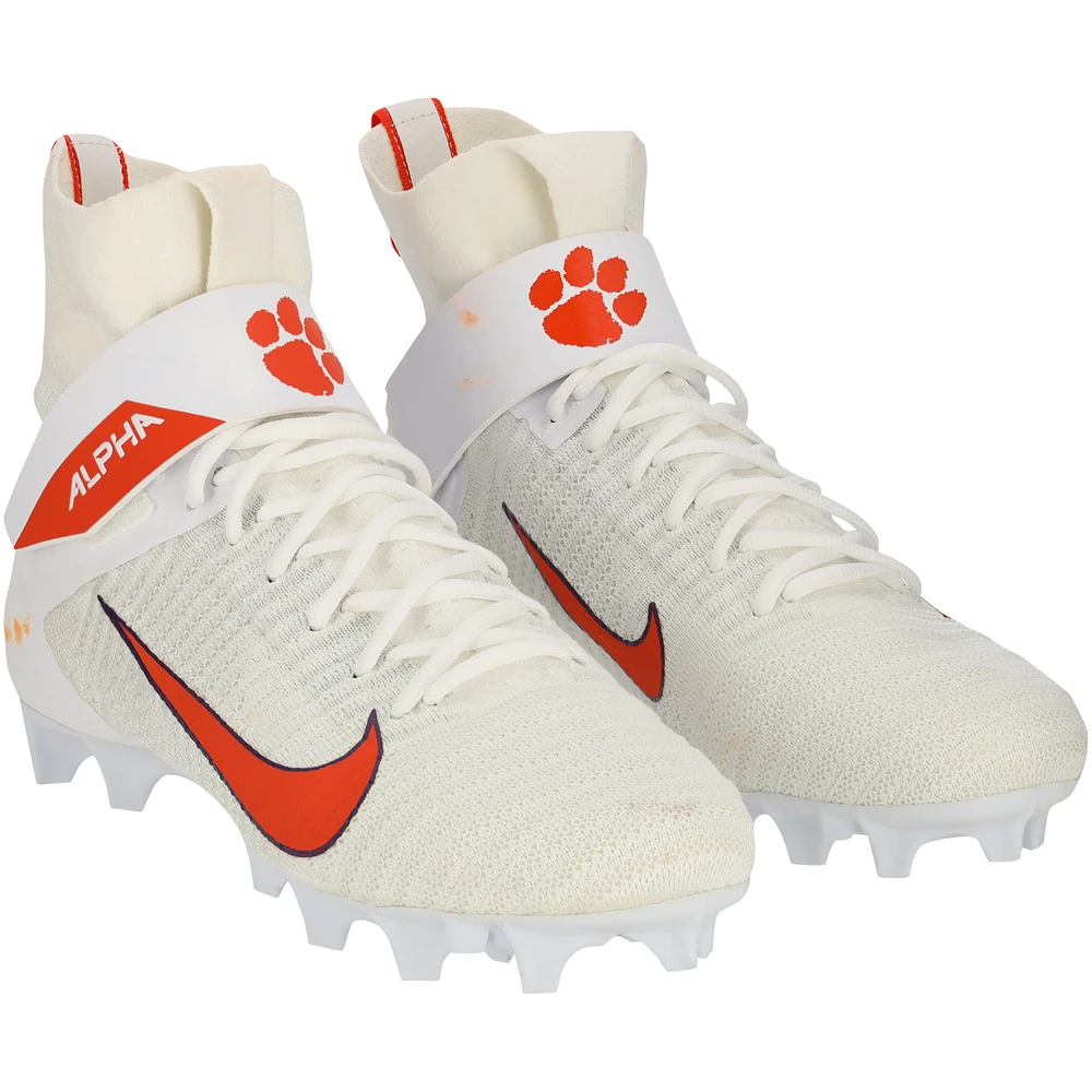 Clemson Tigers Team-Issued White and Orange Elite Cleats from the Football Program