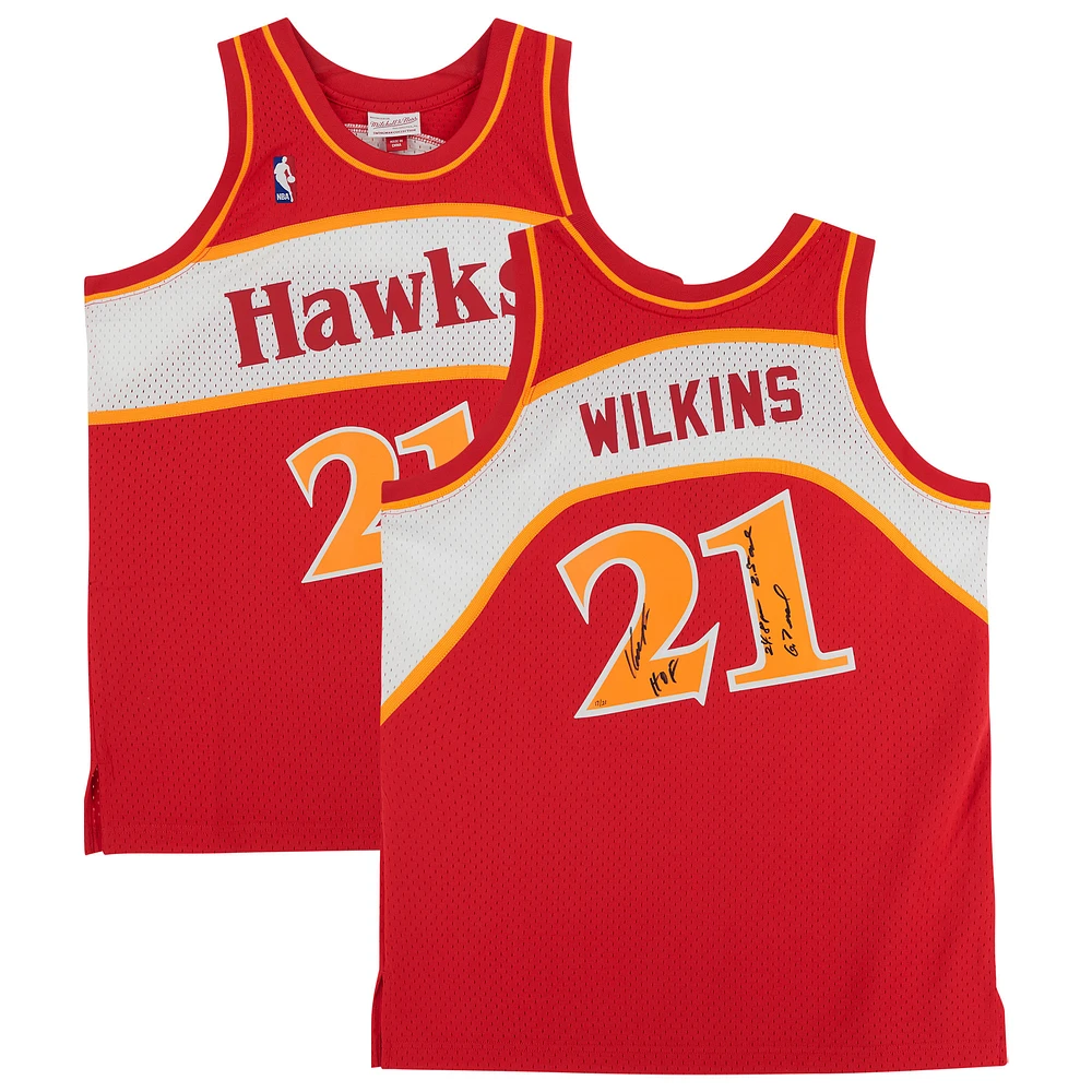 Limited Edition of 21: Dominique Wilkins Atlanta Hawks Autographed Mitchell & Ness 1986 Replica Jersey with Inscriptions