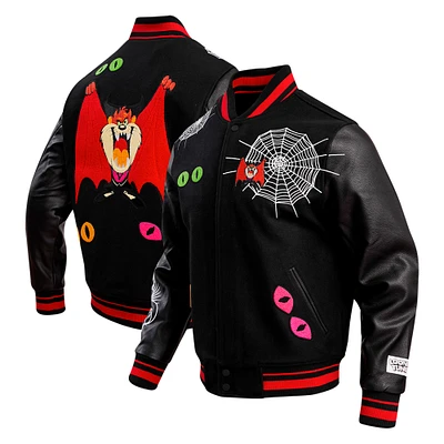 Men's Freeze Max Black Looney Tunes Taz Dracula Varsity Full-Snap Jacket