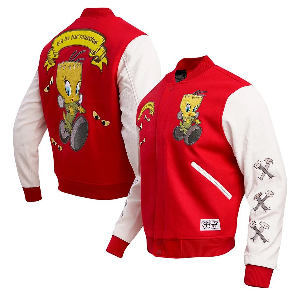 Men's Freeze Max Red Looney Tunes Franken Tweety Varsity Full-Snap Jacket