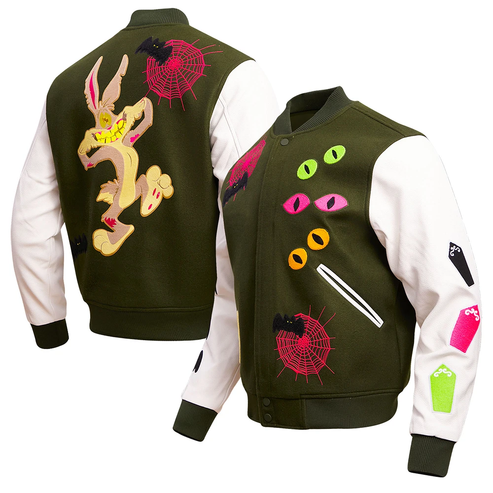 Men's Freeze Max Olive Looney Tunes Bugs Boogey Varsity Full-Snap Jacket