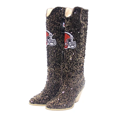 Women's Cuce Brown Cleveland Browns Knee-High Sequin Boots