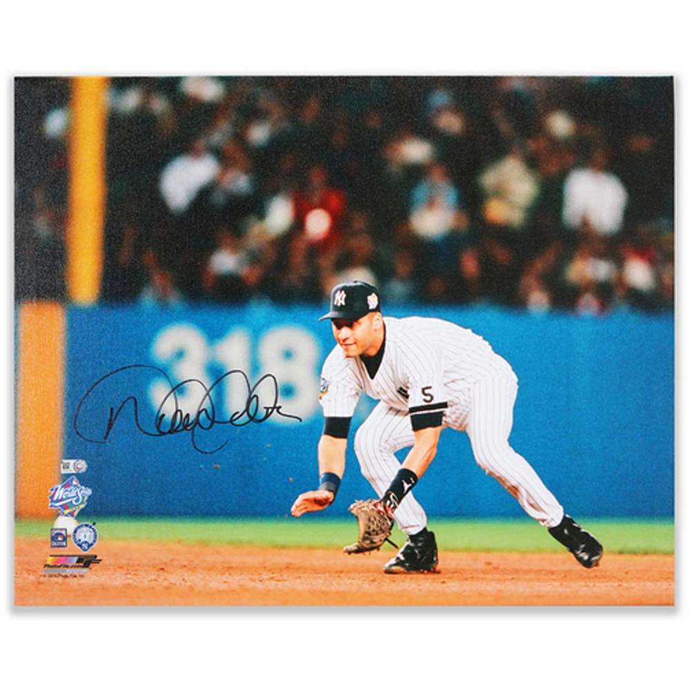 Derek Jeter New York Yankees Autographed 16" x 20" Fielding Canvas Photograph
