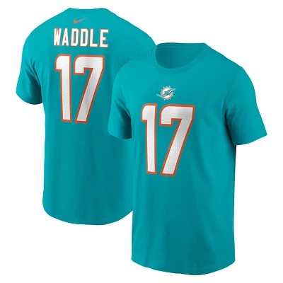 Men's Nike Jaylen Waddle Aqua Miami Dolphins Player Name & Number T-Shirt