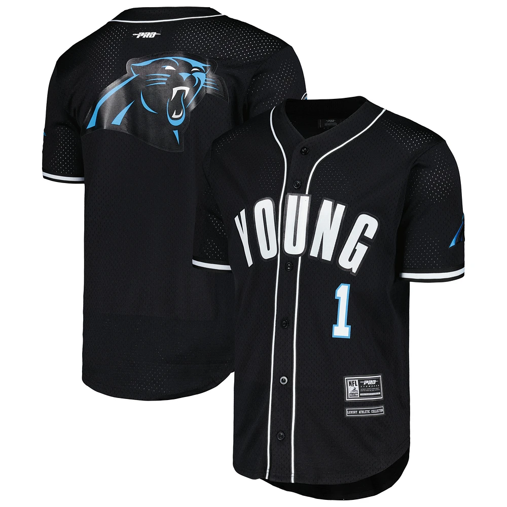 Men's Pro Standard Bryce Young Black Carolina Panthers Mesh Baseball Button-Up T-Shirt