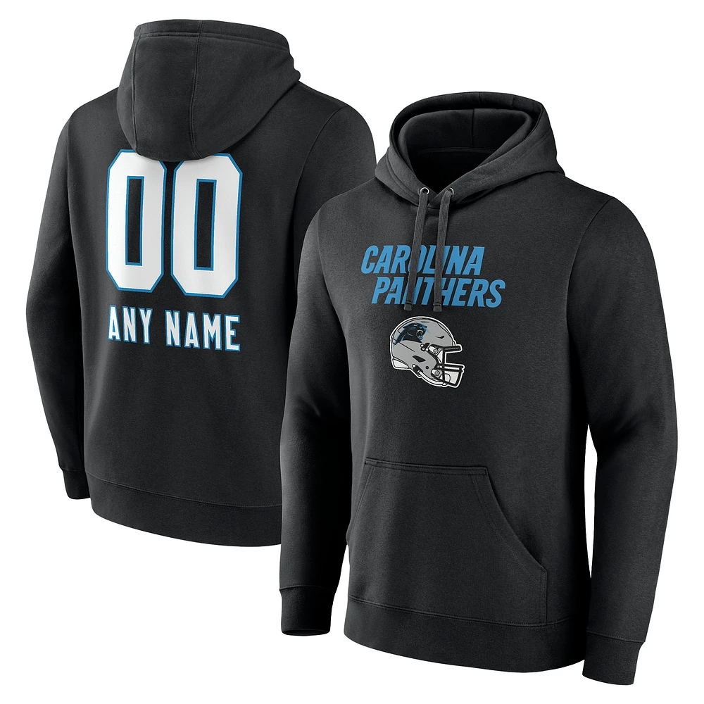 Men's Black Carolina Panthers Personalized Name & Number Team Wordmark Pullover Hoodie