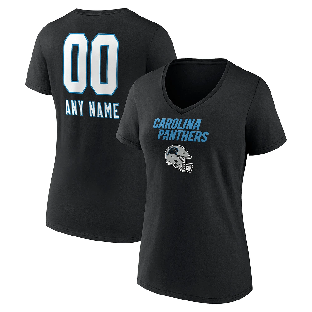 Women's Black Carolina Panthers Personalized Name & Number Team Wordmark V-Neck T-Shirt
