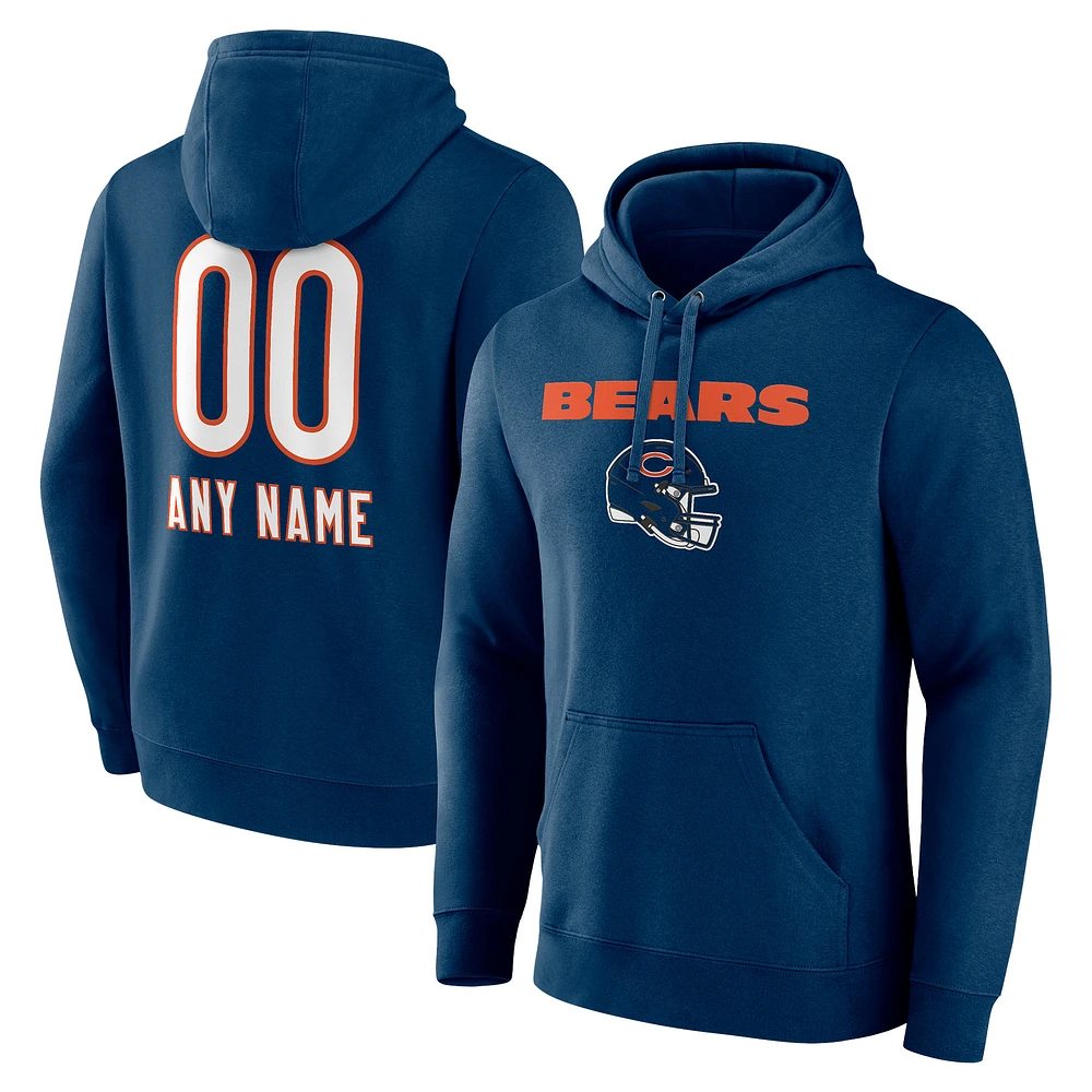 Men's Navy Chicago Bears Personalized Name & Number Team Wordmark Pullover Hoodie