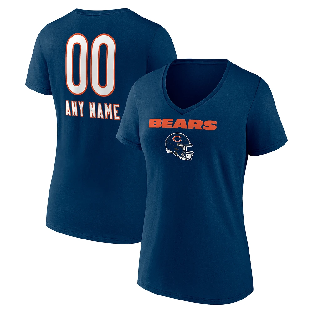 Women's Navy Chicago Bears Personalized Name & Number Team Wordmark V-Neck T-Shirt
